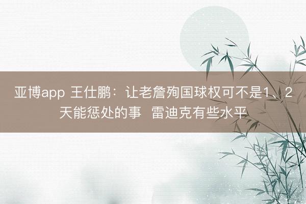 亚博app 王仕鹏：让老詹殉国球权可不是1、2天能惩处的事  雷迪克有些水平
